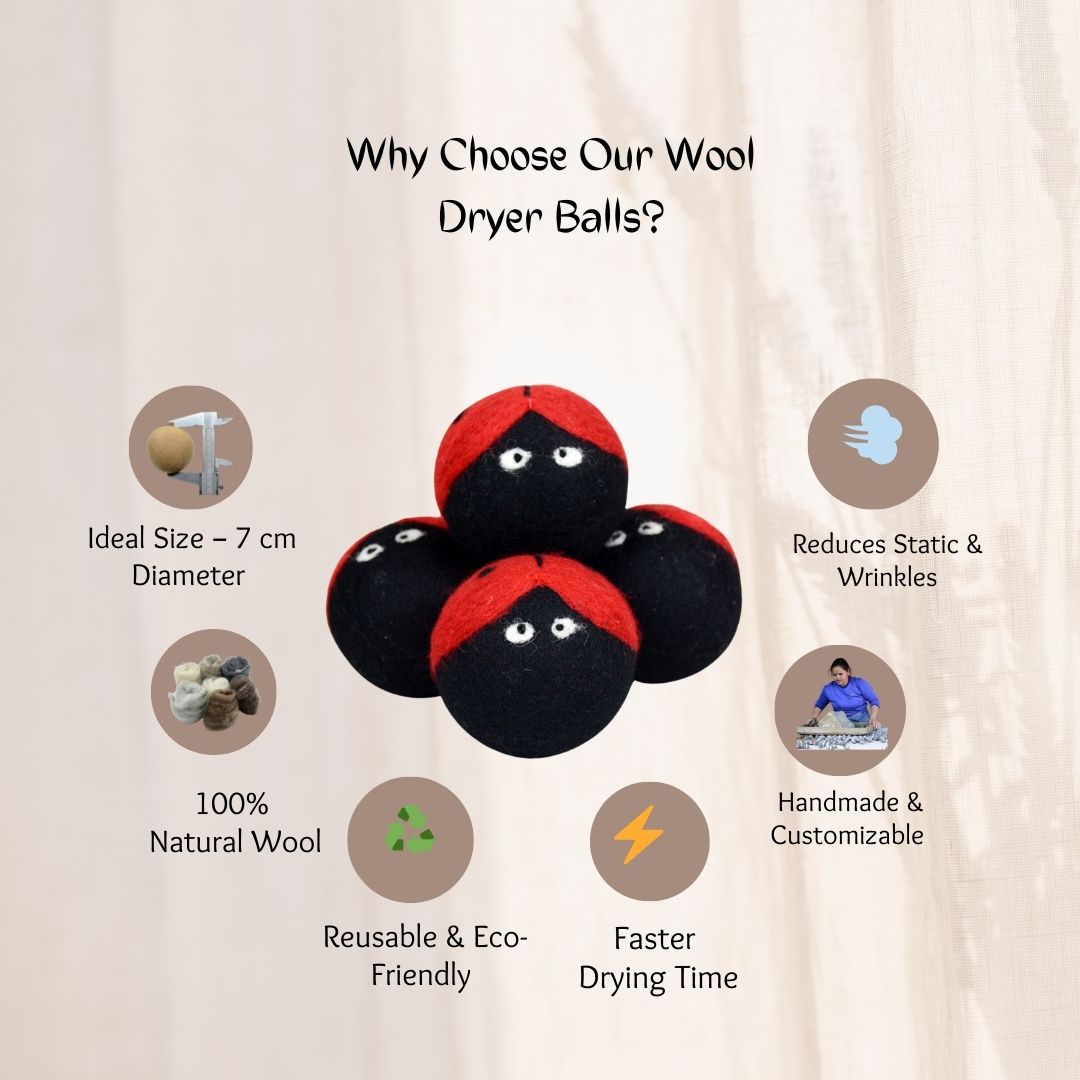 Features of Lady Bug Dryer Balls