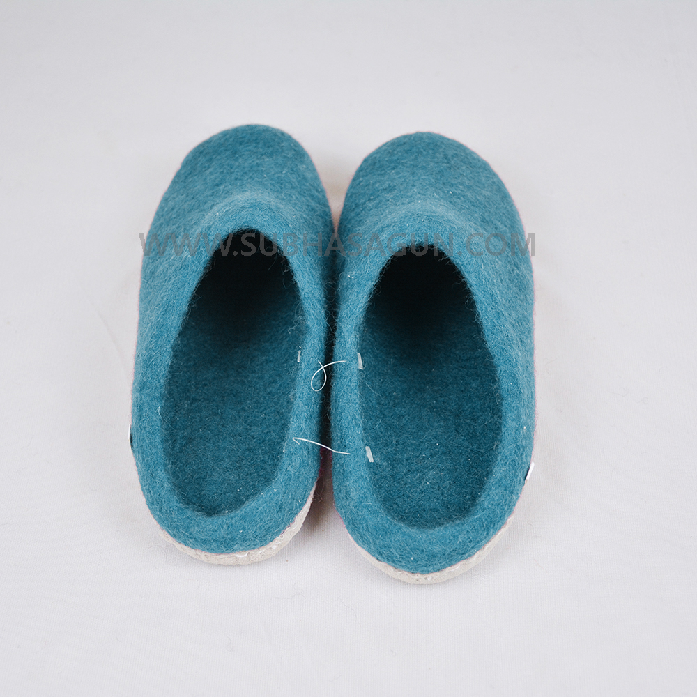 High Quality Felt Shoes | Teal Blue Wool Felt Slipper - Image 3