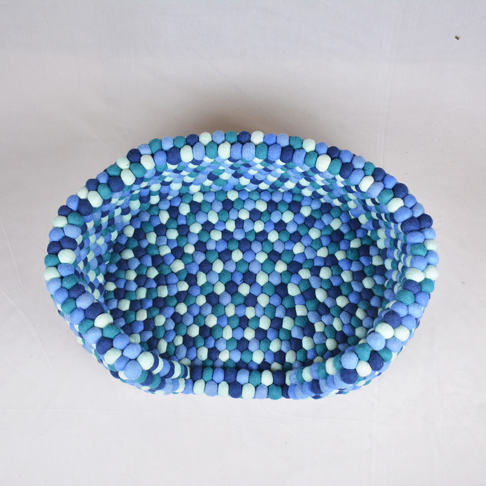 Blue Wool Felt Ball Dog Bed - Image 2
