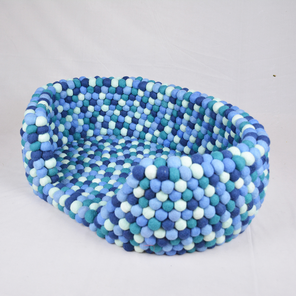 Blue Wool Felt Ball Dog Bed - Image 3
