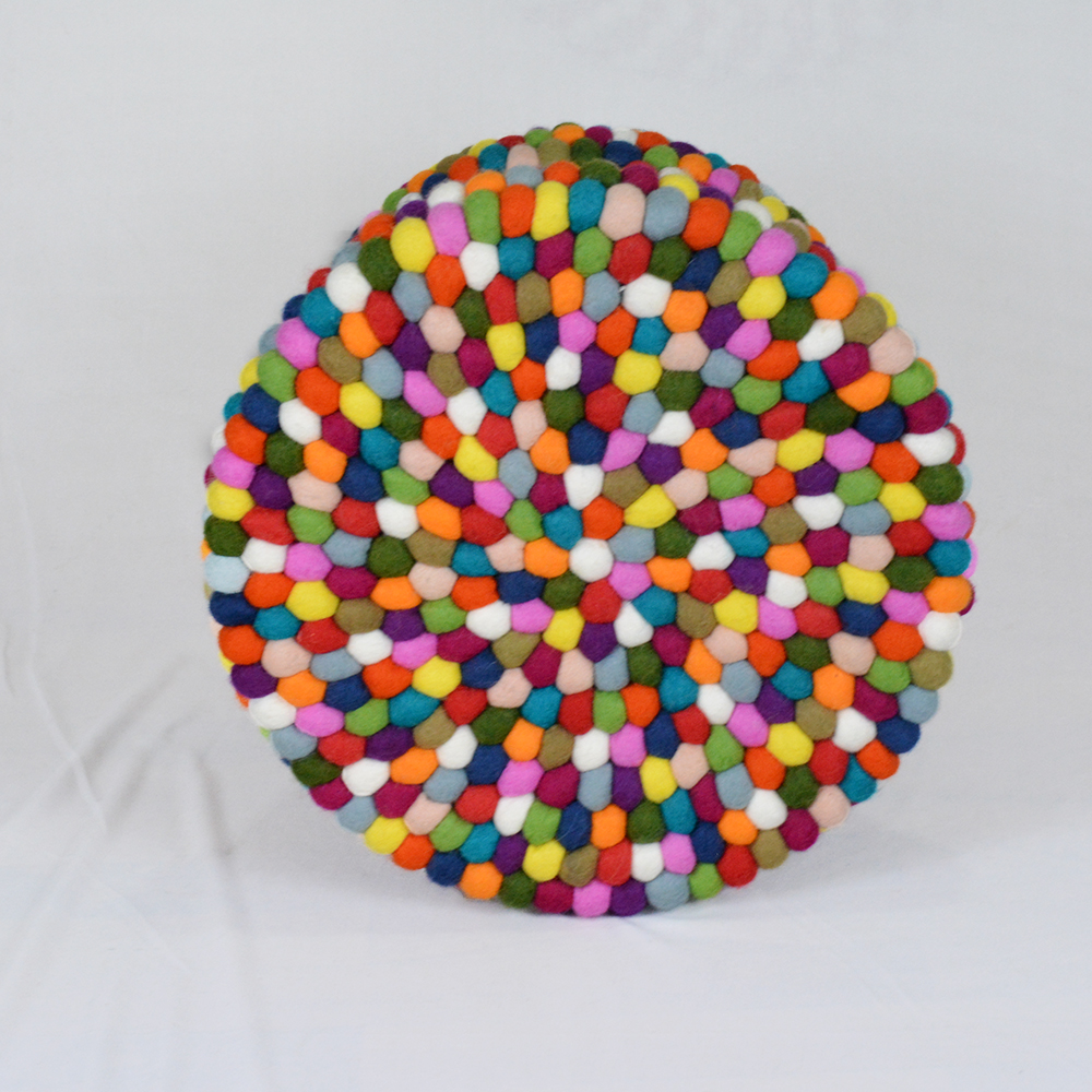 Felt Ball Round Shape Pouf (Muda) - Image 2