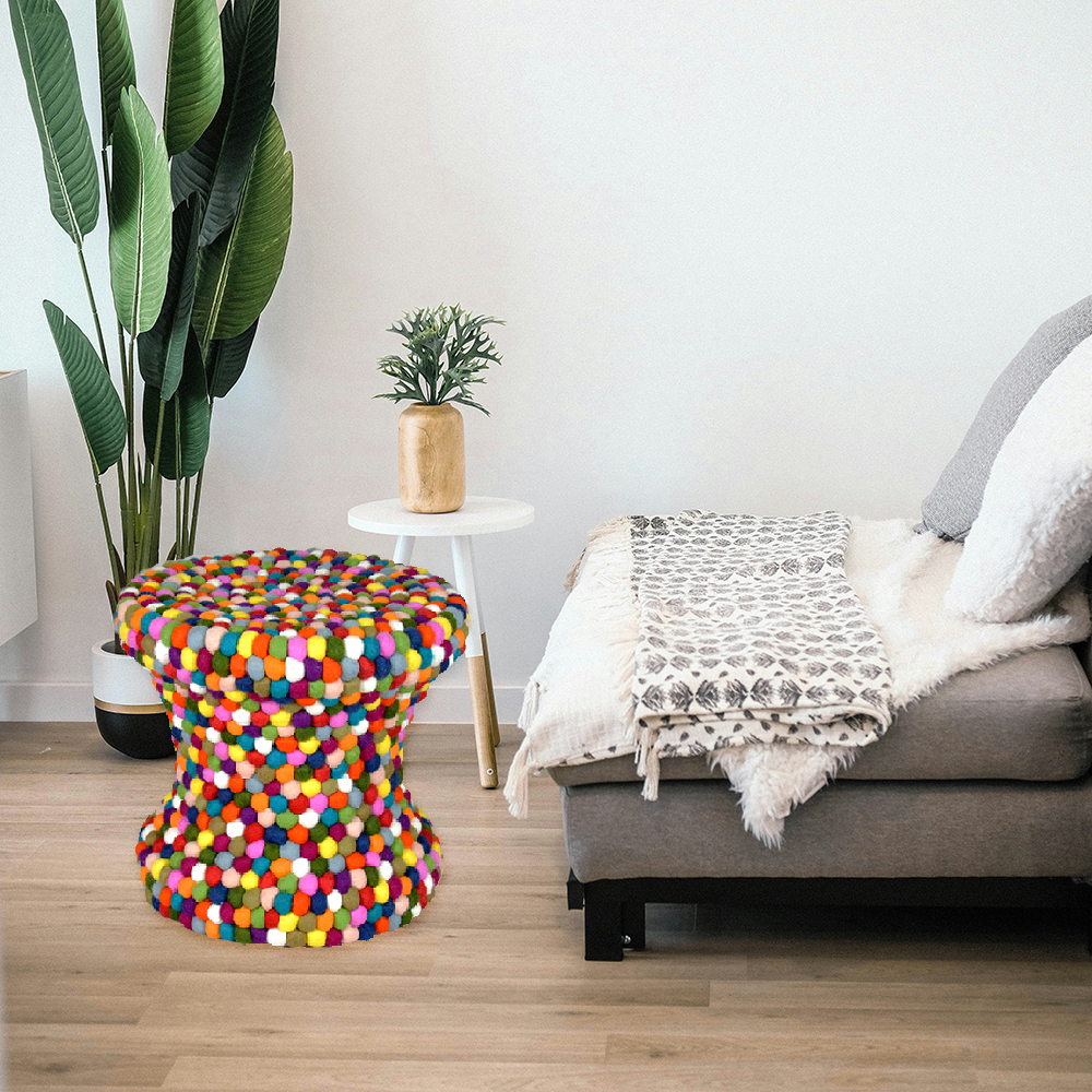Felt Ball Round Shape Pouf (Muda) - Image 4