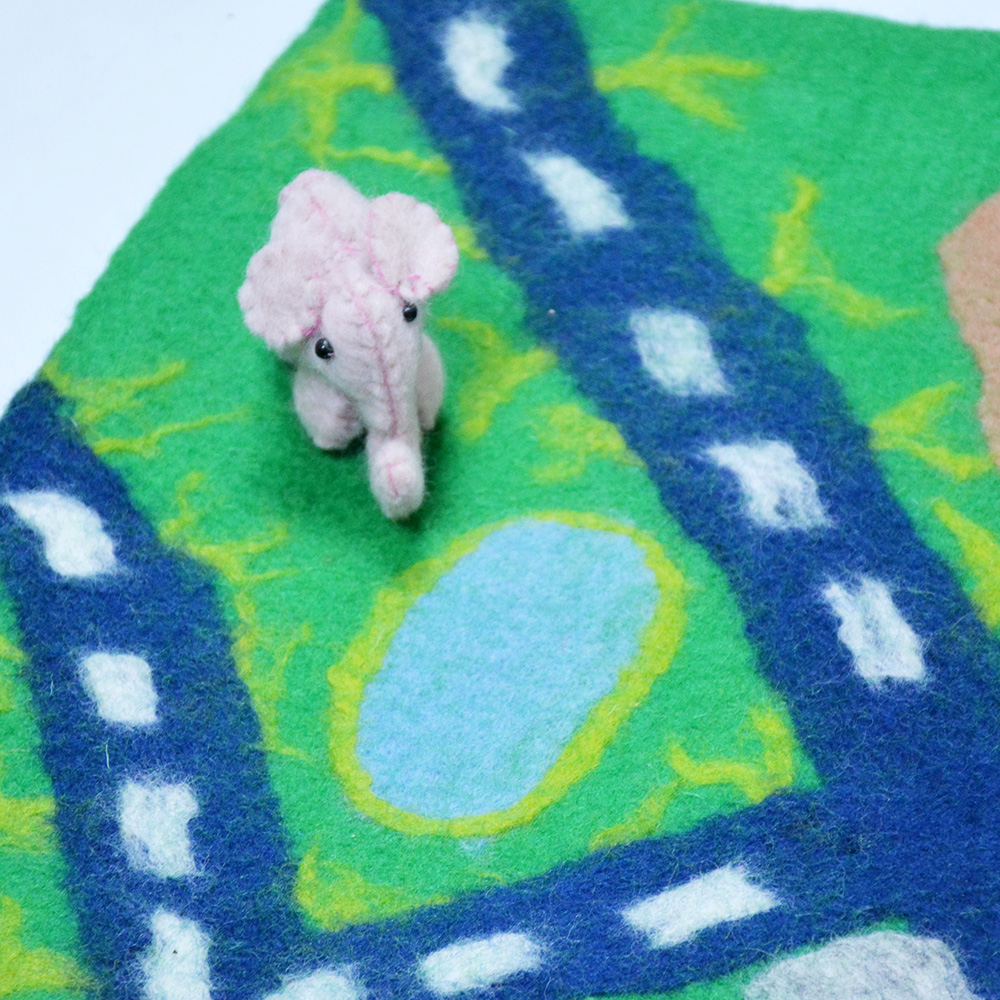 Handmade Wool Felt Play Mat for Kids – Fun Road, Highway, Pool, and Tree Design - Image 3