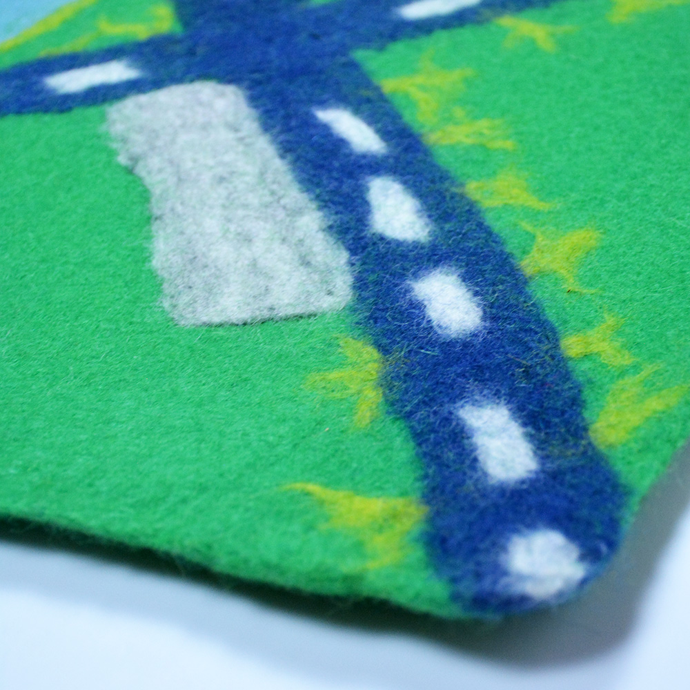 Handmade Wool Felt Play Mat for Kids – Fun Road, Highway, Pool, and Tree Design - Image 2