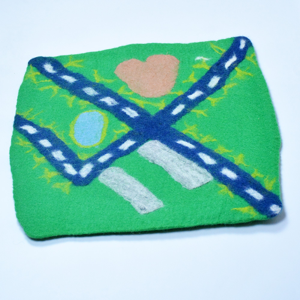 Handmade Wool Felt Play Mat for Kids – Fun Road, Highway, Pool, and Tree Design - Image 4
