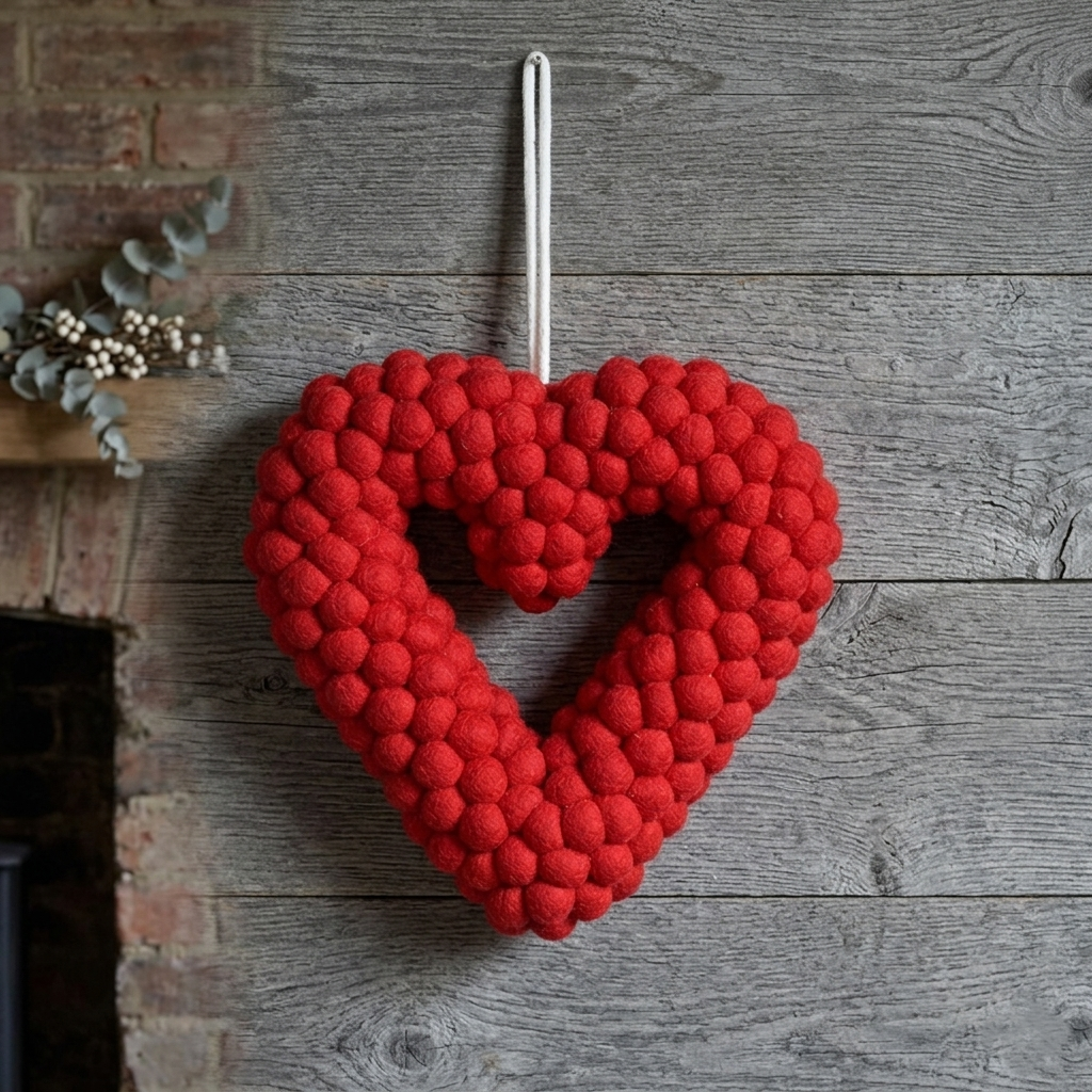 Felt Ball Heart Wreath | Valentine’s Day Decor | Couple Room Decoration - Image 3