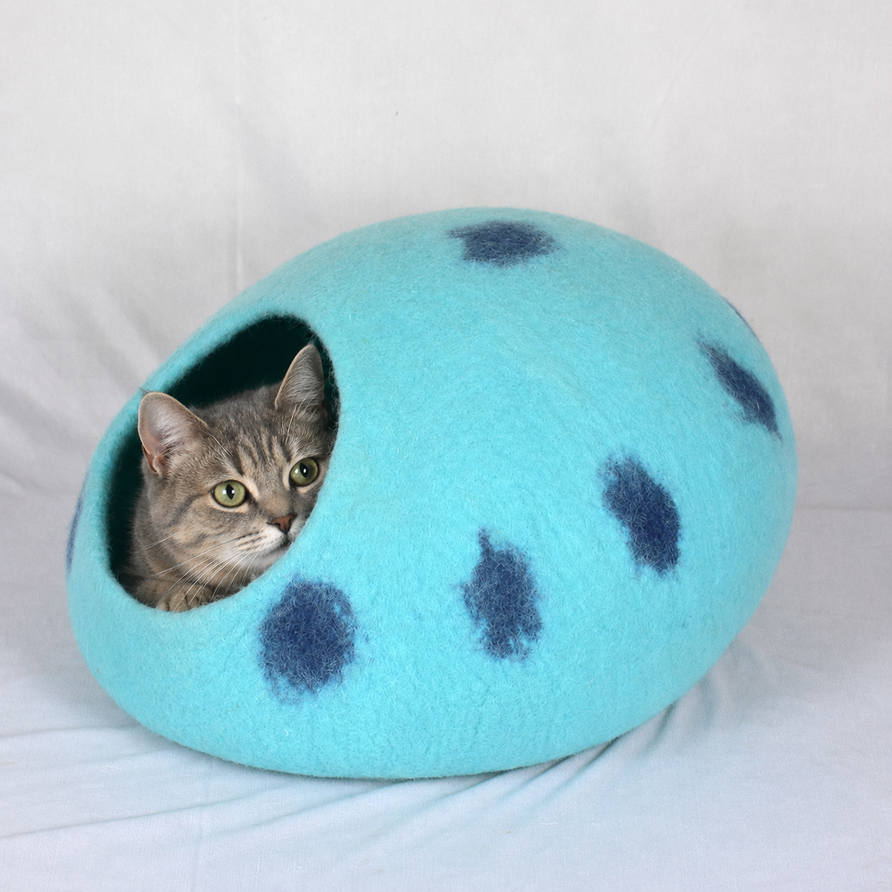 Polka Dot Cat Cave | Blue Cozy Cat House - Image 2